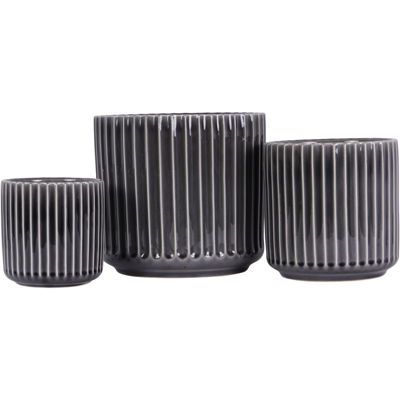 Set of 3 Medini Reactive Glaze Ceramic Black Planters
